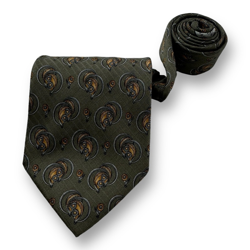 Valentino Dusted Brown w/ Orange Abstract Design Silk Neck‎ Tie Size 3.75"W 57"L